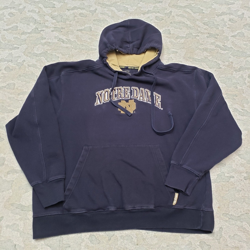 Notre Dame Sweatshirt Mens Large Blue Pullover Hooded Embroidered Long‎ Sleeve